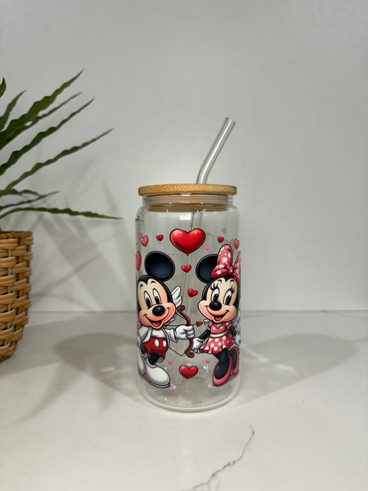 Mickey and Minnie Mouse Glass Tumbler