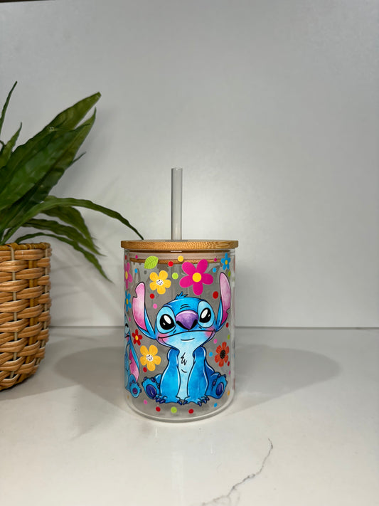 Stitch and Angel #3 Glass Tumbler with Handle