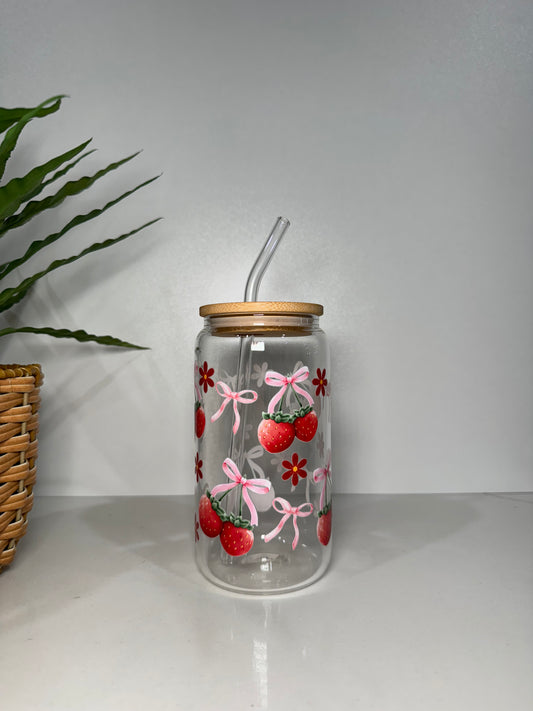 Strawberry Bows Glass Tumbler