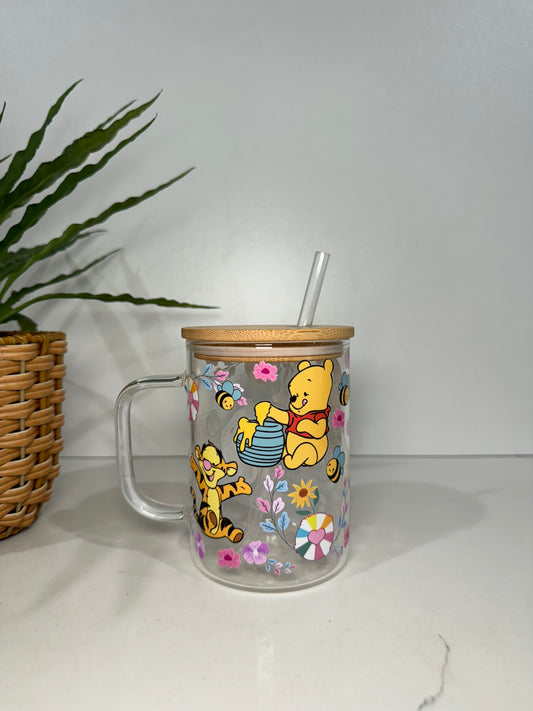 Winnie The Pooh Glass Tumbler with Handle