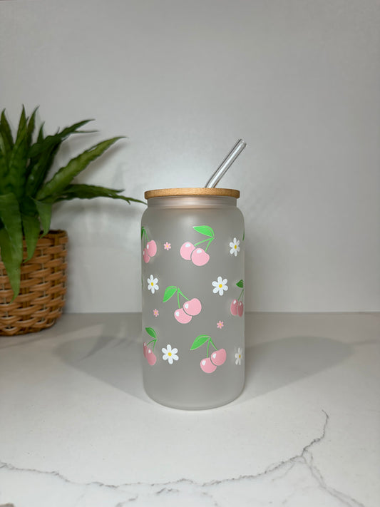 Frosted Cherry Glass Tumbler