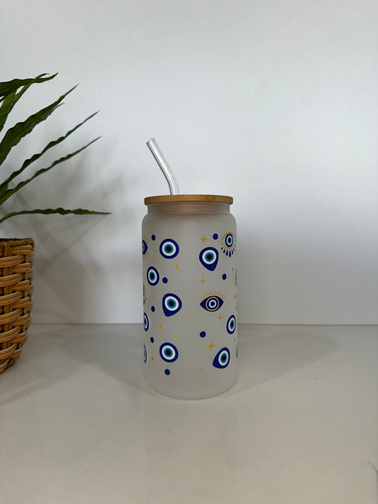 Frosted Evil Eye Glass Tumbler