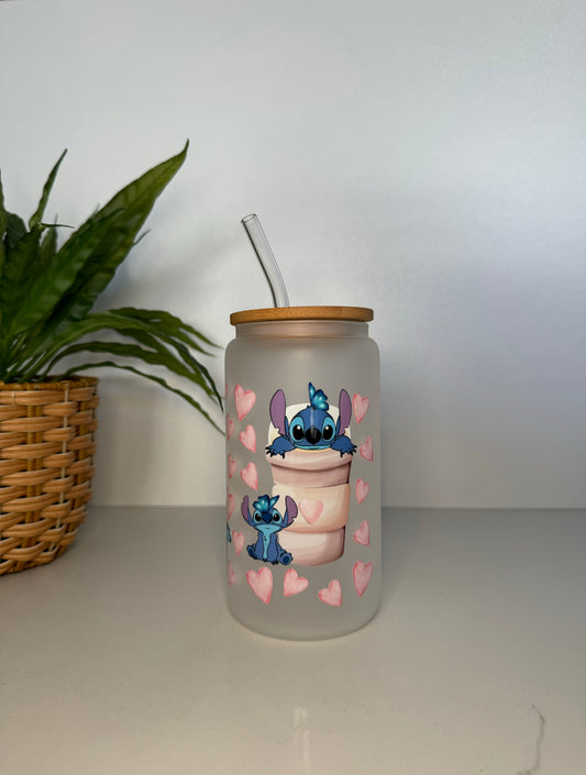 Frosted Lilo and Stitch Glass Tumbler