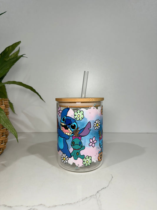 Stitch #4 Glass Tumbler with Handle