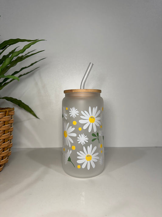 Frosted Daisies #1 Glass Tumbler