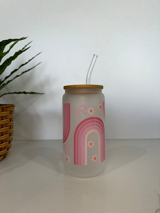 Frosted Rainbow and Bows Glass Tumbler