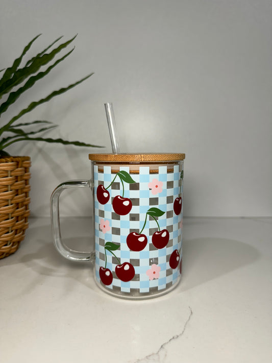 Cherry #2 Glass Tumbler with Handle