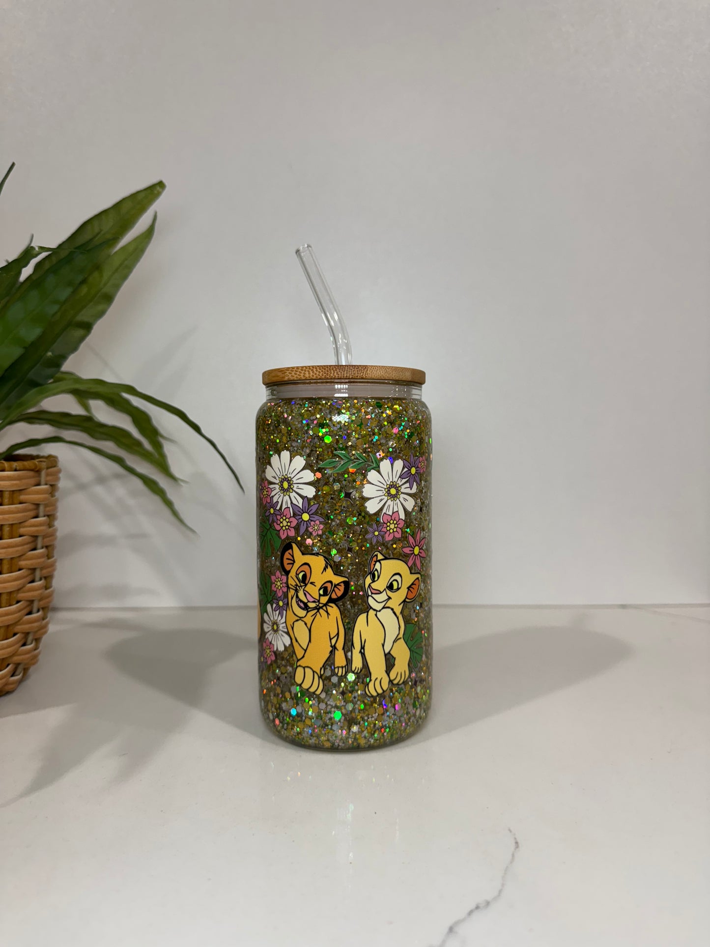 Glitter Simba and Nala Glass Tumblers