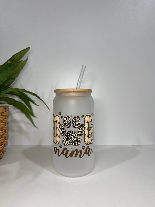 Frosted “Dog Mama” Glass Tumbler