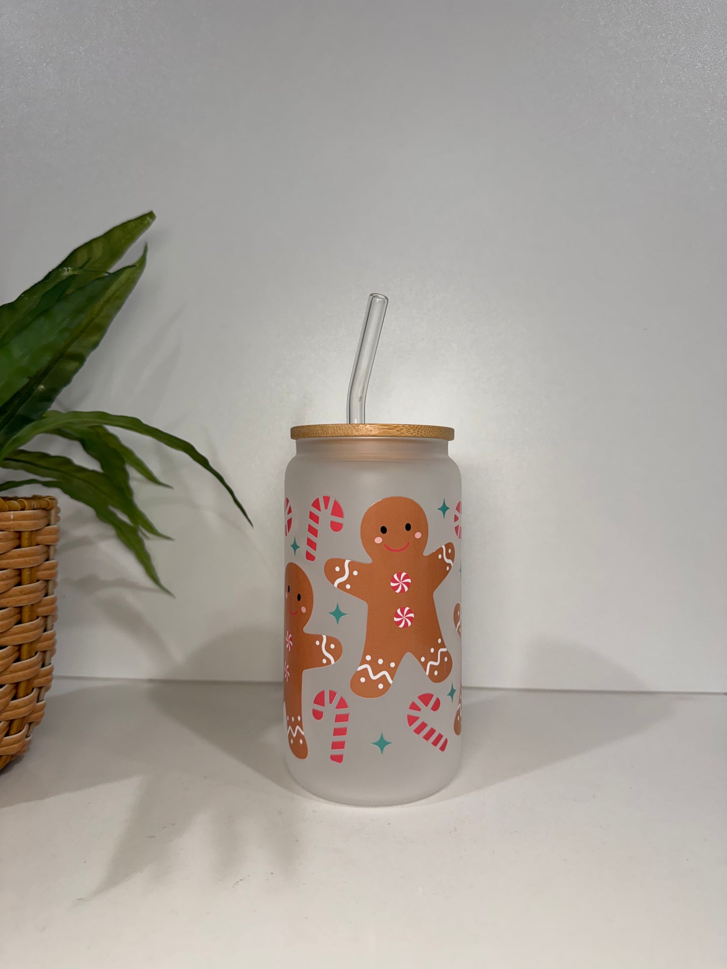 Frosted Gingerbread Glass Tumbler