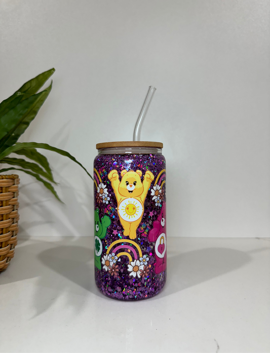 Glitter Care Bears Glass Tumblers