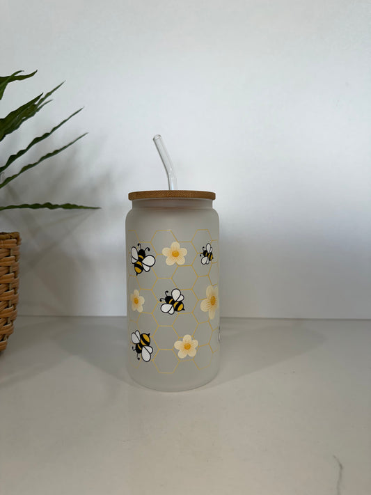 Frosted Bumble Bee Glass Tumbler