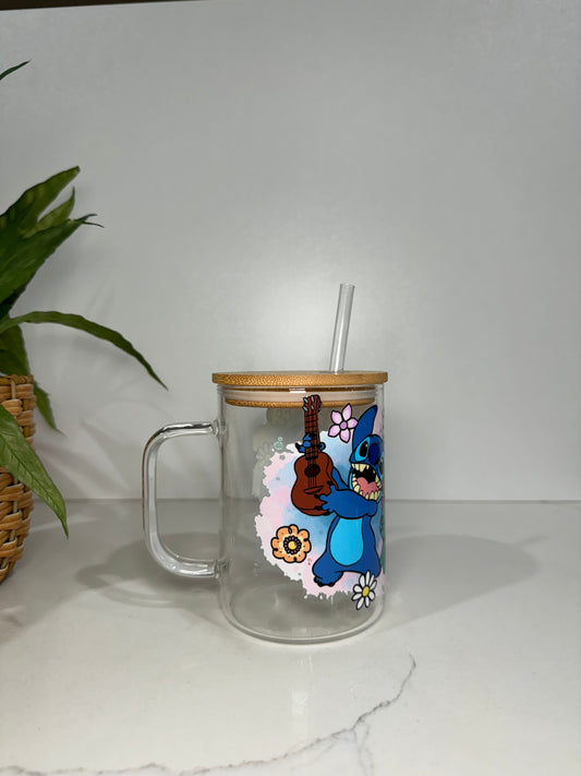 Stitch #4 Glass Tumbler with Handle