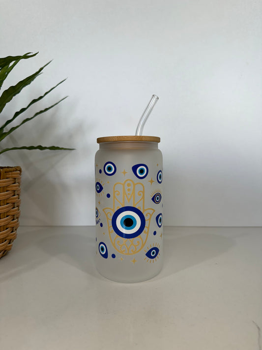 Frosted Evil Eye Glass Tumbler