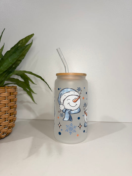 Frosted Snowman Glass Tumbler