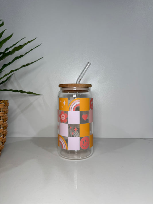 Orange Checkers Glass Tumbler