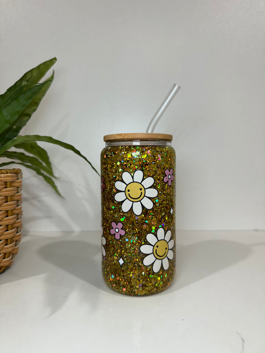 Glitter Flower Glass Tumblers