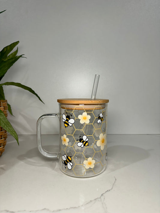 Bumble Bee Glass Tumbler with Handle