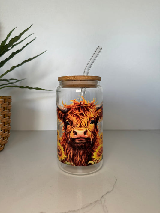Highland Cow Glass Tumbler