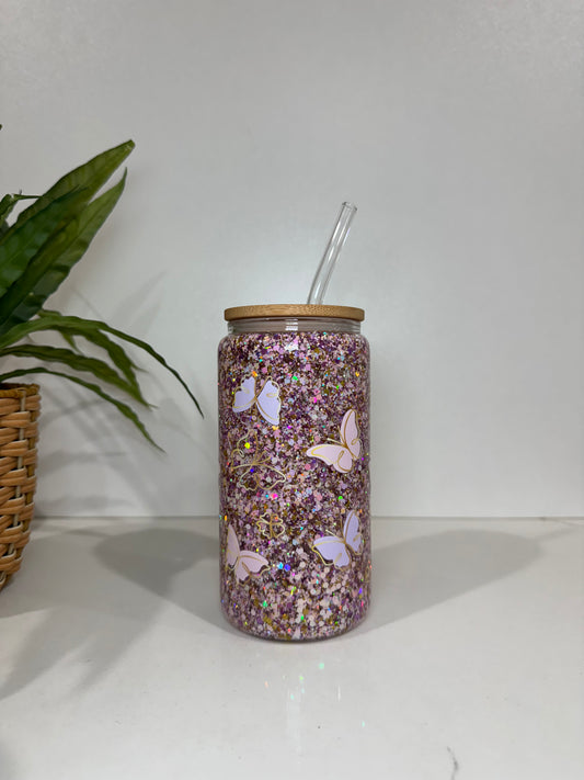 Glitter Butterfly Glass Tumblers