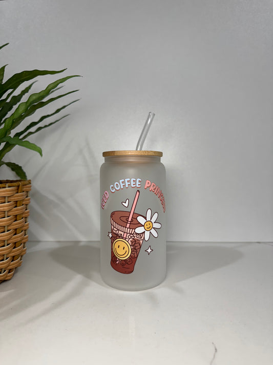 Frosted “Iced Coffee Princess” Glass Tumbler