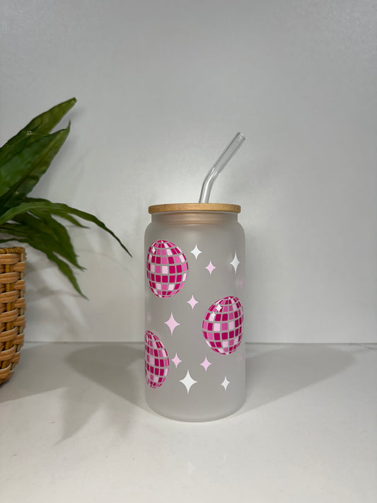 Frosted Pink Disco Glass Tumbler