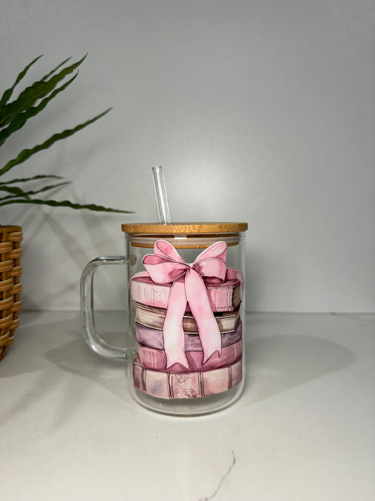 Books & Bow Glass Tumbler with Handle