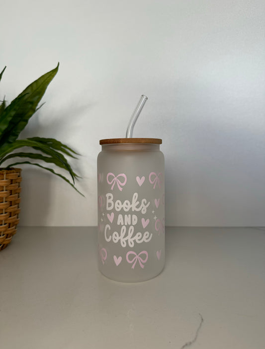 Frosted Books and Coffee Glass Tumbler