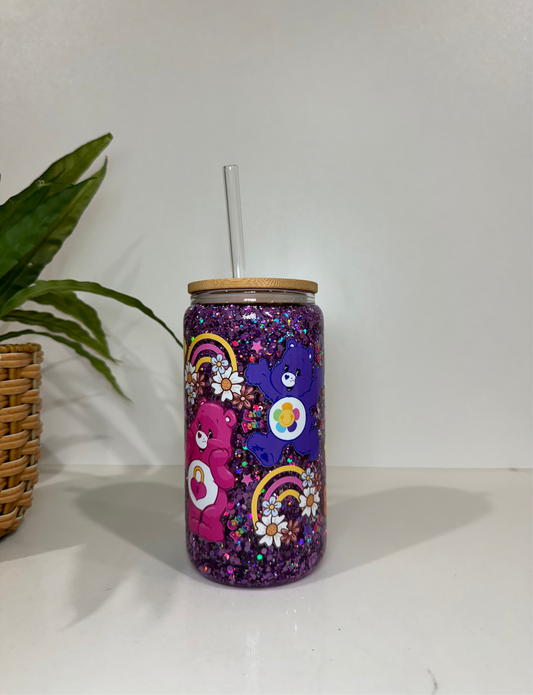 Glitter Care Bears Glass Tumblers