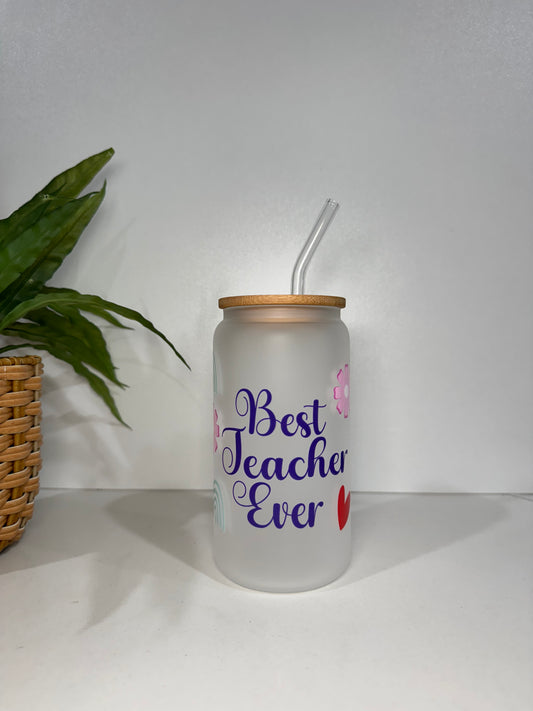 Frosted “Best Teacher Ever” Glass Tumbler
