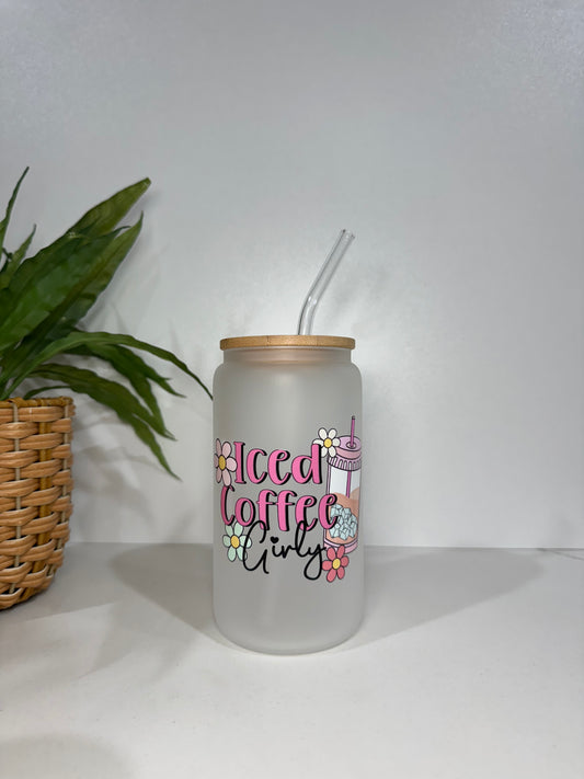 Frosted “Iced Coffee Girly” Glass Tumbler