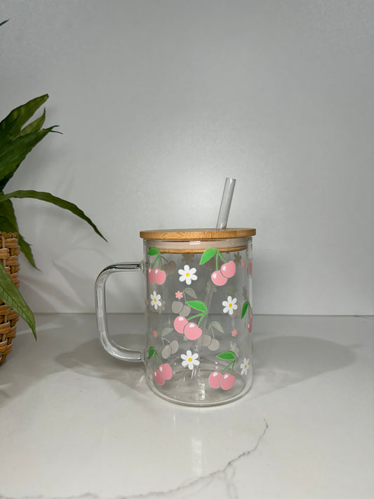 Cherry #1 Glass Tumbler with Handle