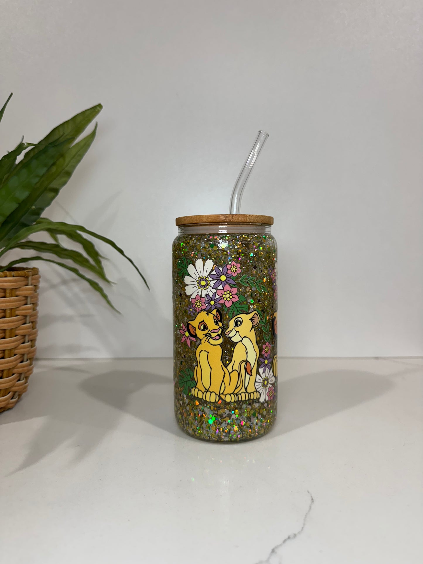 Glitter Simba and Nala Glass Tumblers