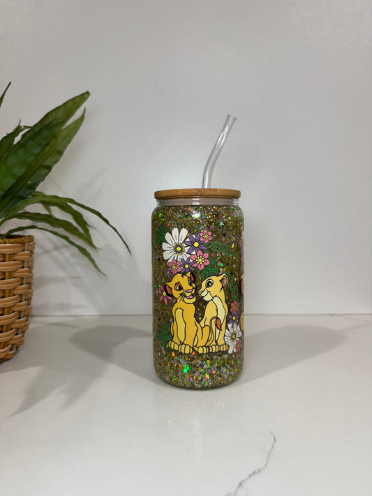 Glitter Simba and Nala Glass Tumblers