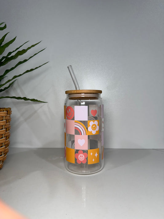 Orange Checkers Glass Tumbler