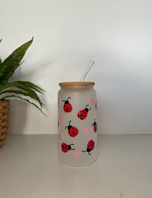 Frosted Lady Bug Glass Tumbler