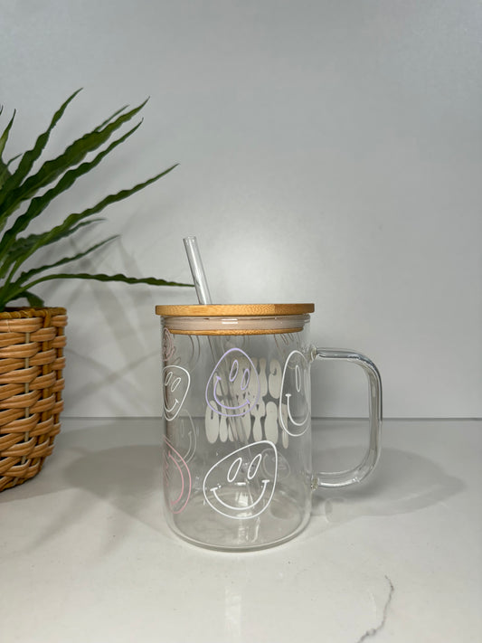 “Cute but Psycho” Glass Tumbler with Handle