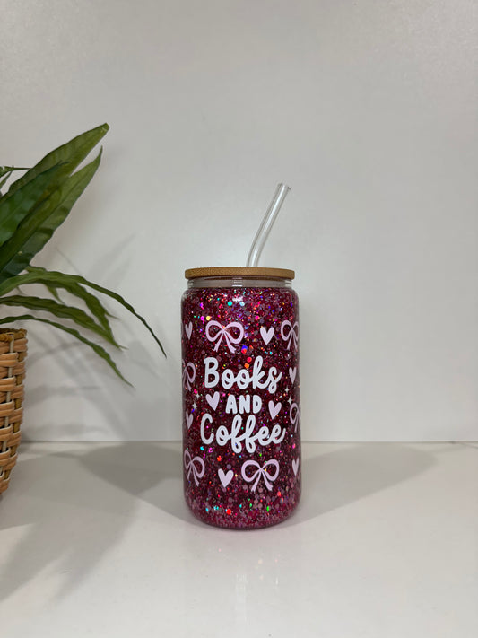 Glitter Books and Coffee Glass Tumblers