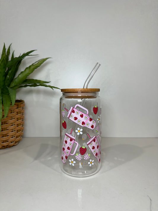 Strawberries and Tumblers Glass Tumbler