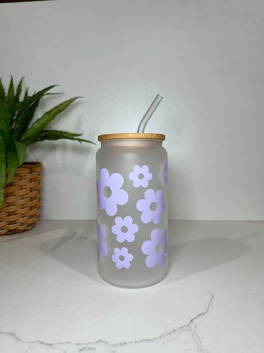 Frosted Purple Flower Glass Tumbler