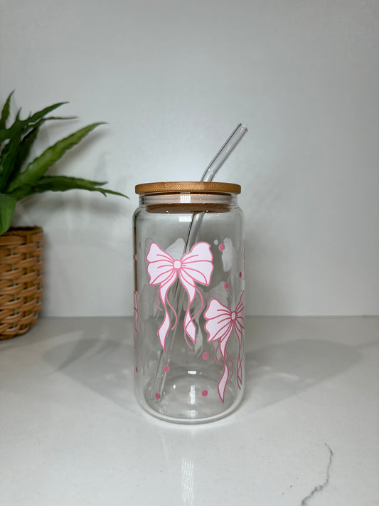 Pink Bows Glass Tumbler