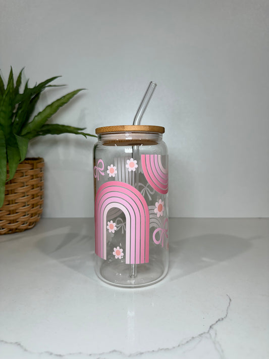 Rainbow and Bows Glass Tumbler